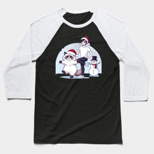 Ragdoll Cat Snowman Christmas Baseball T-Shirt